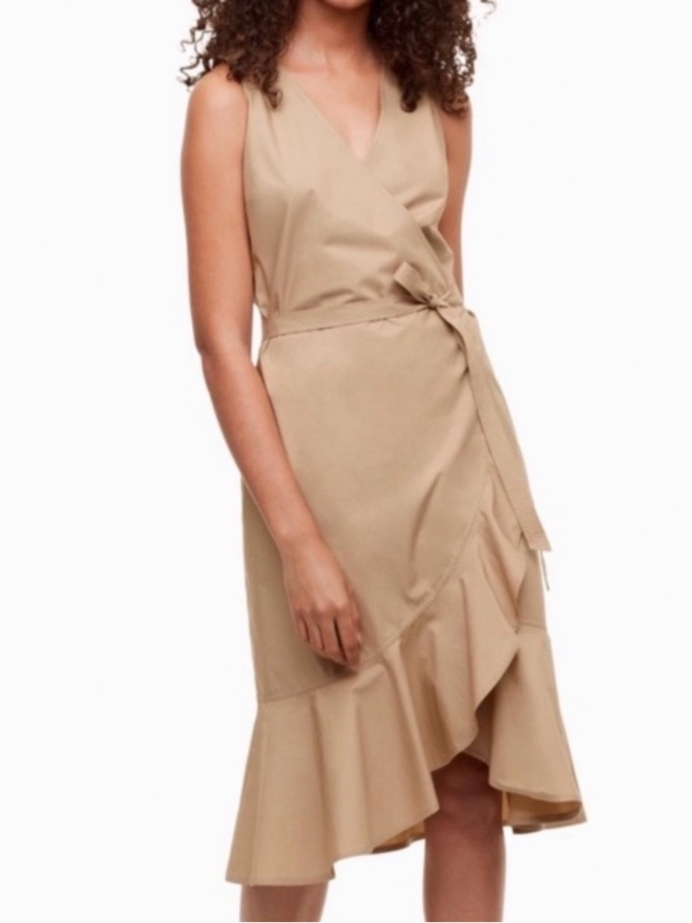 Aritzia Tan Sleeveless High-Low Wrap Dress